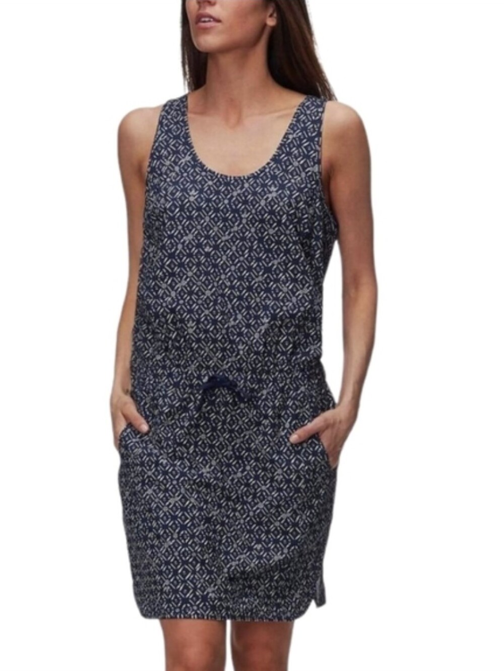 Patagonia Fleetwith Dress Blue Geometric Cross Back Drawstring Mini Womens M